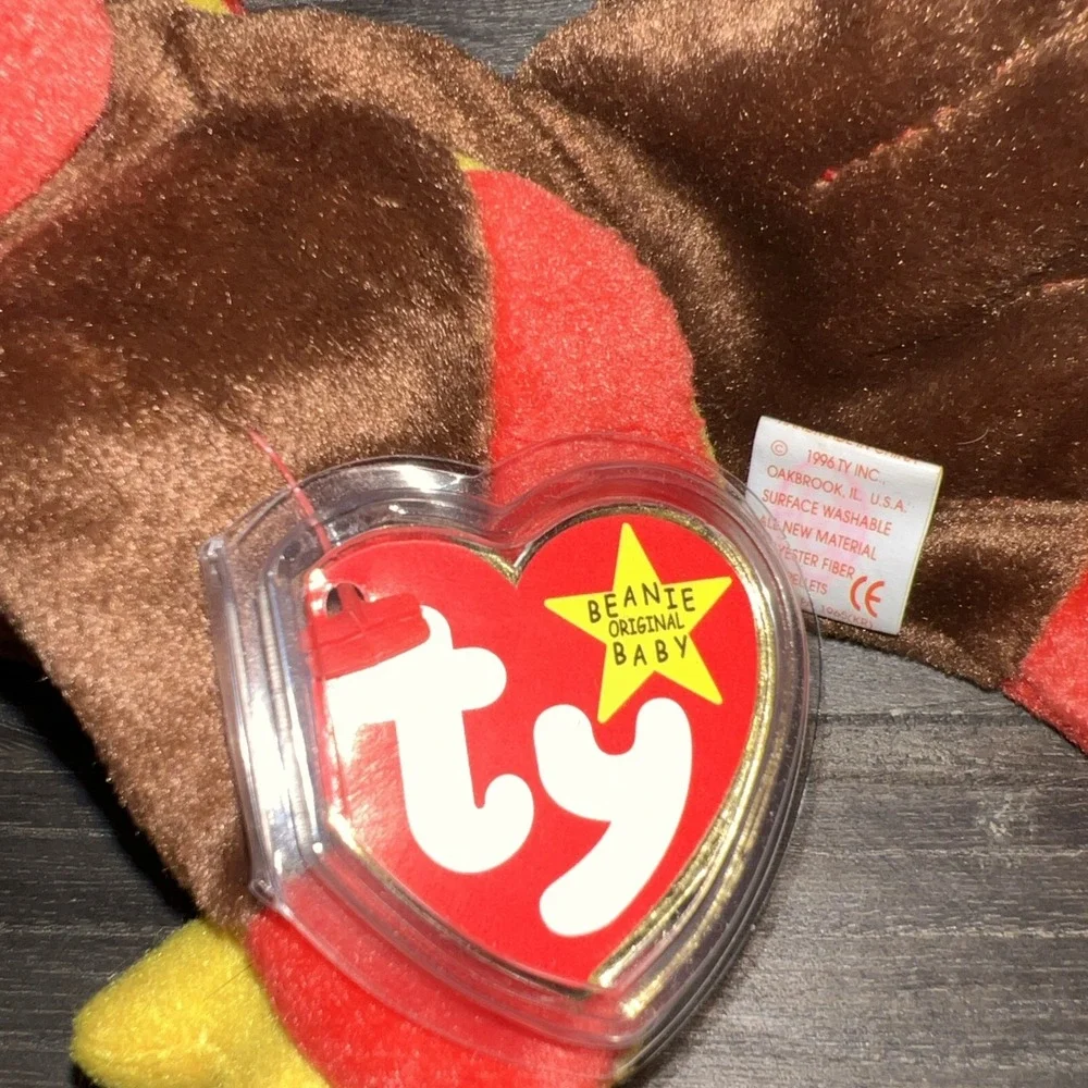 Ty Beanie Baby Gobbles the Turkey 1996 Thanksgiving Plush Brown Red White 4034